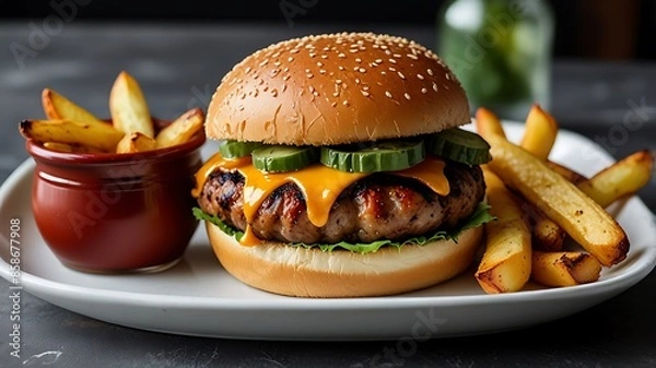 Obraz hamburger and fries