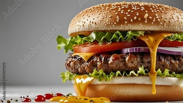 Obraz hamburger on a wooden table