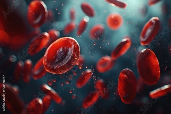 Obraz The human flow of red blood cells under medical microscopy for research, scientific documentation, and healthcare education, illustrating the complexities of the body's circulatory system.