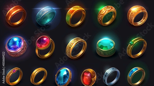 Fototapeta Asset of Magic ring for mobile game or slot game icons, Illustration