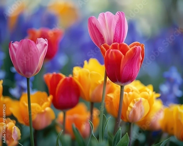 Fototapeta Vibrant spring flowers in a garden