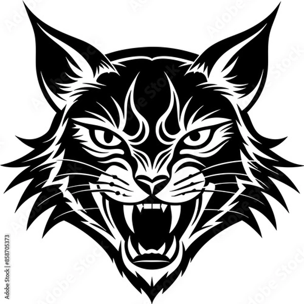 Obraz bobcat angry head top view, silhouette vector 