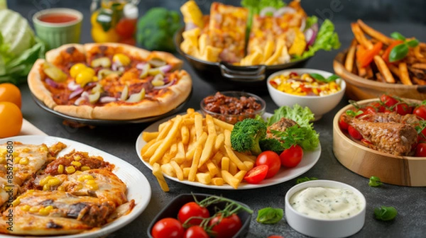 Fototapeta Various food  on on isolate background