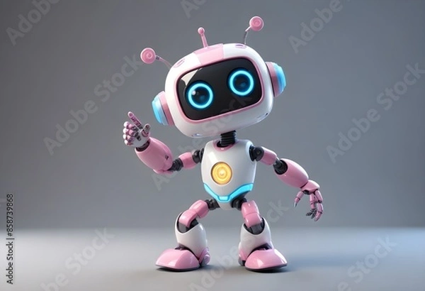 Fototapeta 3d rendering of a cute pink cartoon robot