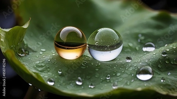 Fototapeta water drops on green leaf