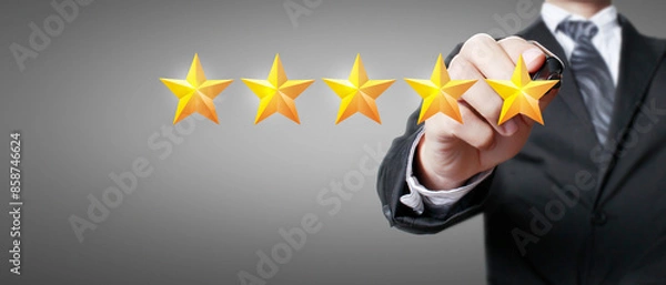 Fototapeta Rise on increasing five stars in human hand