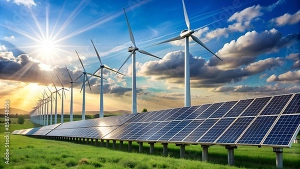 Fototapeta solar pannels and windmills and energy storage systems
