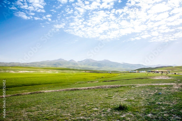 Fototapeta Bayanbulak Grassland is the second largest grassland in China. It is located in the Bayanbulak Basin of the Tian Shan Mountains in northwestern China.