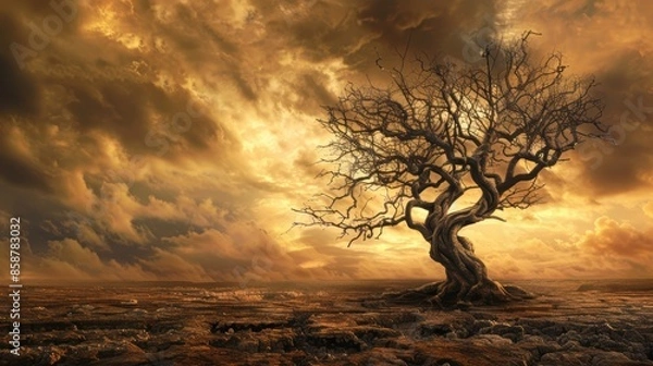 Fototapeta An artistic representation of a family tree with withered branches and no new growth