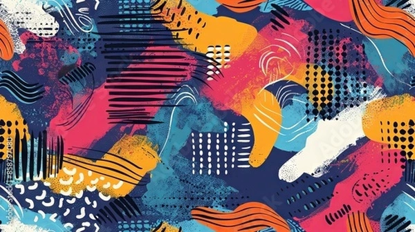 Fototapeta Abstract Background Featuring Hand-Drawn Textures in Vibrant Memphis Style Design