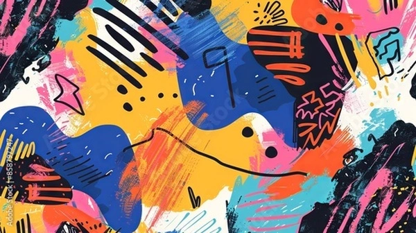 Fototapeta Abstract Background Featuring Hand-Drawn Textures in Vibrant Memphis Style Design