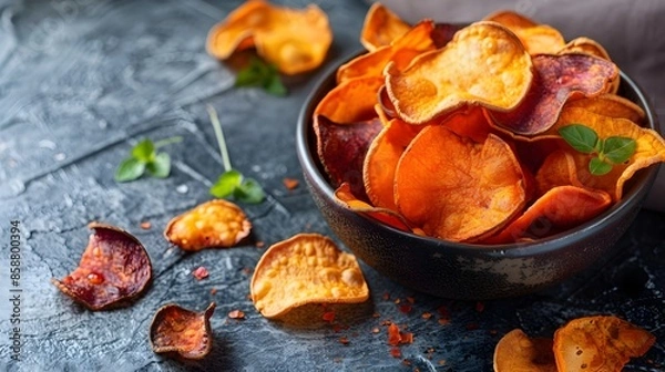 Obraz Vibrant Vegetable Chips on Dark Rustic Background