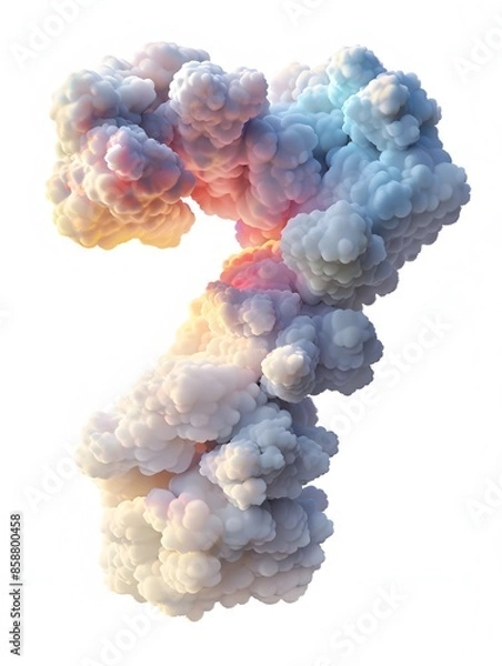 Obraz Soft and Colorful 3D Rendered Fluffy Clouds Shaped Like the Number 7