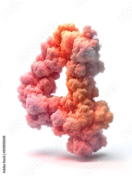 Obraz Soft,Fluffy Pink and Orange Cloud Shaped Number 4 on Isolated White Background