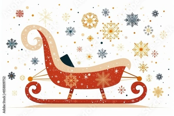 Fototapeta Isolated vector illustration of a sled, with snowflakes around it on a white background, simple and festive 
