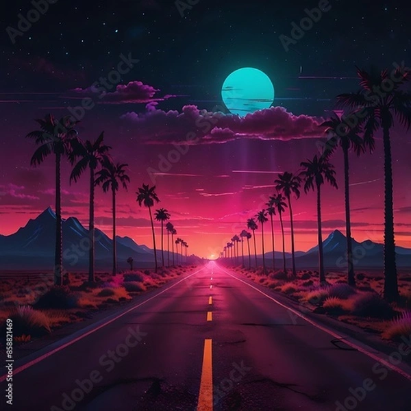 Obraz Synthwave road vibes sunset