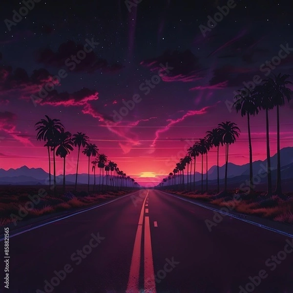 Obraz Synthwave road vibes sunset