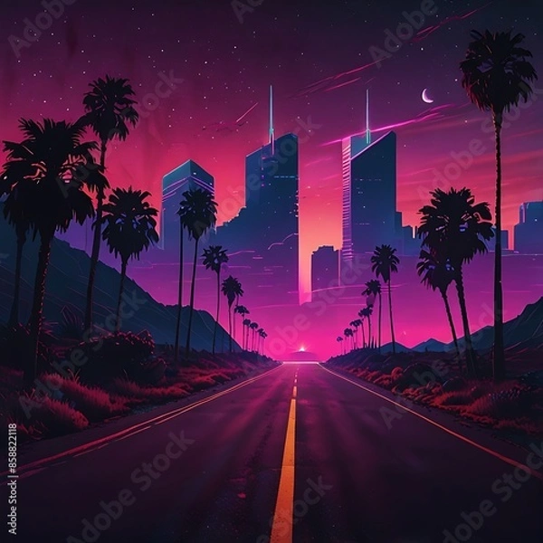 Obraz Synthwave road vibes sunset