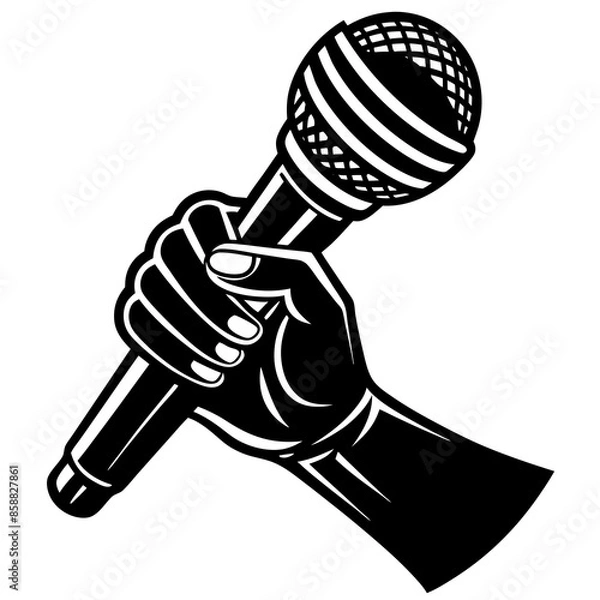 Obraz hand with microphone silhouette vector