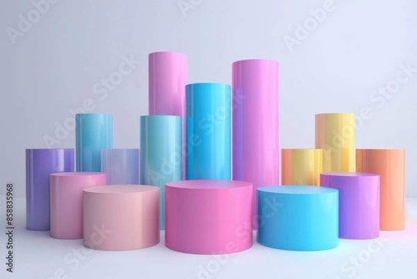 Obraz Pastel 3D market segmentation graphics on white background, contemporary and clean.