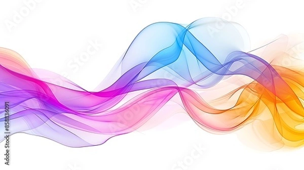 Fototapeta Abstract colorful waves flowing on white background.  Digital art.