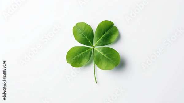 Fototapeta Minimalist white background with vibrant green threeleaf clover.