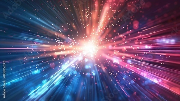 Fototapeta Abstract Futuristic Technology Lines Background with Dynamic Light Effects in Blue and Purple Tones