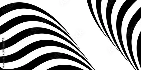 Fototapeta Black on white abstract perspective line wave with 3d dimensional effect isolated on white background