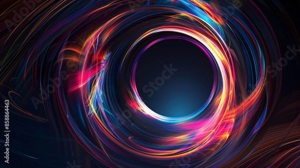 Obraz A vibrant abstract circle with swirling colors and dynamic lines, creating a sense of movement and energy, set against a dark background, ideal as a visually striking technology backdrop for