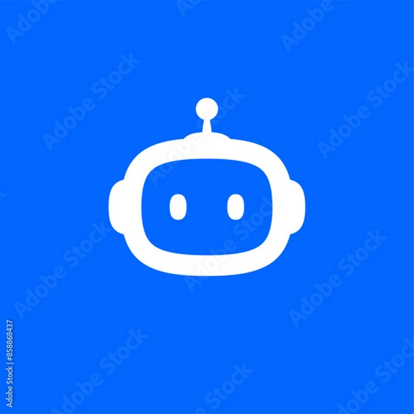 Fototapeta Chat Bot icon. Virtual smart assistant Bot logo. Robot head on blue background. Customer support service Chat Bot. Vector illustration