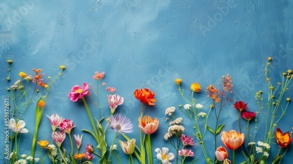 Obraz spring flowers on blue background