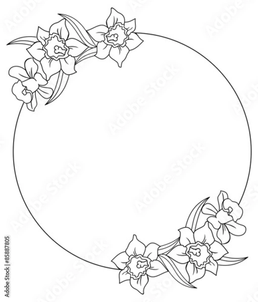 Fototapeta Black and white round frame with lilies