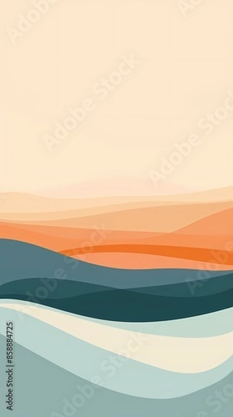 Obraz A minimalist flat design with clean lines in pastel colors, featuring an abstract representation of waves