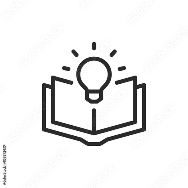 Fototapeta Open book with light bulb, linear style icon. Open book with a glowing light bulb above it. Editable stroke width