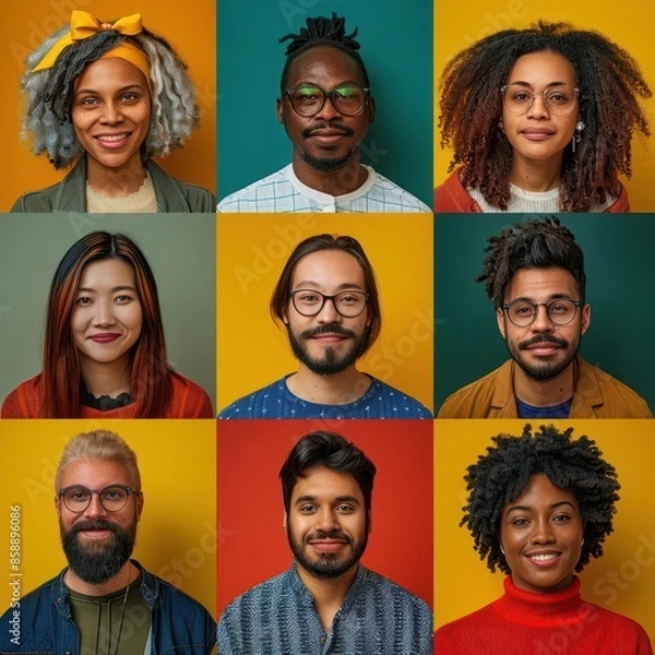 Fototapeta Modern and inclusive backdrop showcasing a range of individuals, ideal for social media campaigns focused on representation.