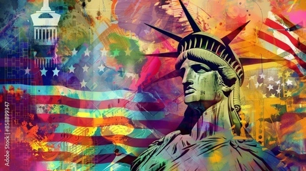 Fototapeta Abstract Statue of Liberty with American Flag