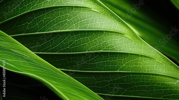 Fototapeta Abstract closeup macro photography of green organic foliage texture leaves leaf background and design material, Generative AI
