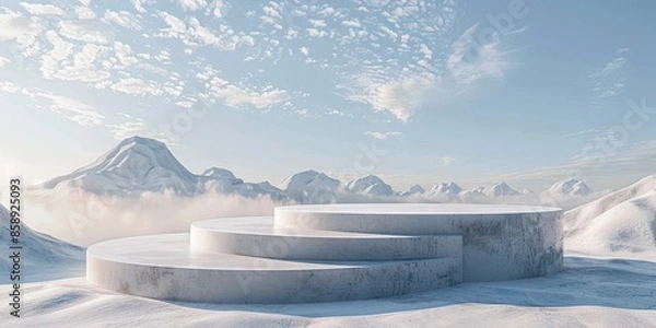 Fototapeta Minimalist Winter Mountain Landscape with Concrete Platform