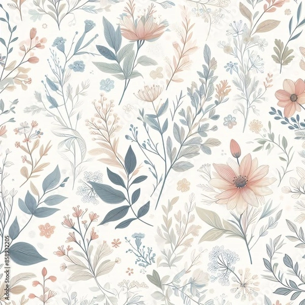 Fototapeta  Hand-drawn Floral Seamless Pattern on White Background
