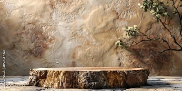 Fototapeta Wooden Tree Trunk Slice Against Rustic Background