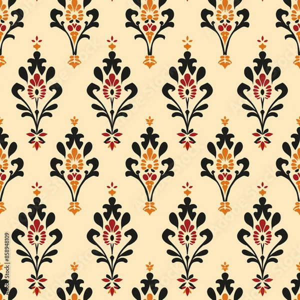 Obraz Traditional Red and Black Floral Damask Pattern