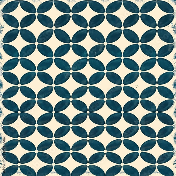 Obraz Classic Blue and Cream Geometric Circles Pattern