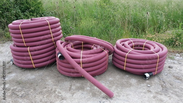 Fototapeta PVC pipes for the construction of homes in a developable area.