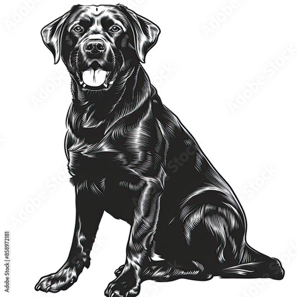 Fototapeta A black and white drawing of a labrador retriever dog