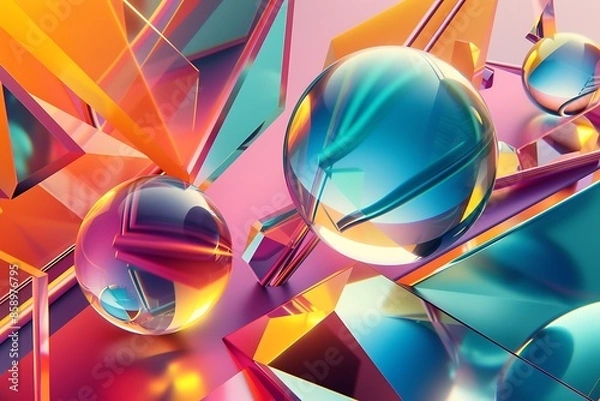 Fototapeta Abstract 3D Shapes in Futuristic Style