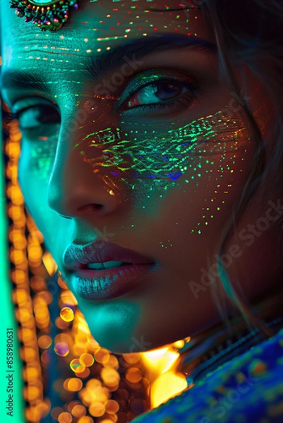 Obraz Supermodels with patterns and shadows on their face | Close up Portrait