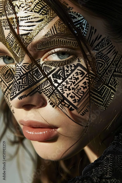 Obraz Supermodels with patterns and shadows on their face | Close up Portrait