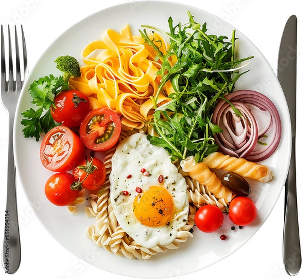 Fototapeta 샐러드, 먹을것, 토마토, 야채, 식사, 건강한, 식당, 번호판, 토마토, green, 신선, 규정식, 상추, 맛있는, 야채, 요리, 치즈, 백, 파스타, 미식가, 이탈리아어, 요리, 점심, 고기,salad