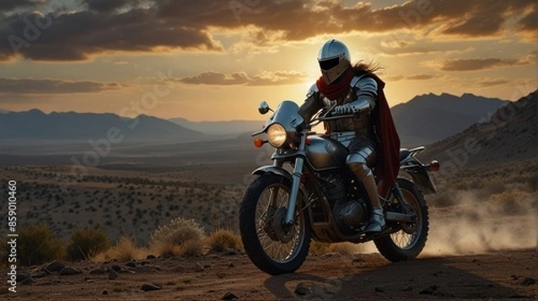 Fototapeta Knight Riding Vintage Motorcycle