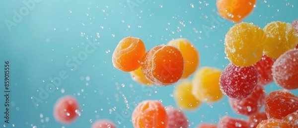 Obraz Fruit snack, rising, bullet shot, solid pastel background